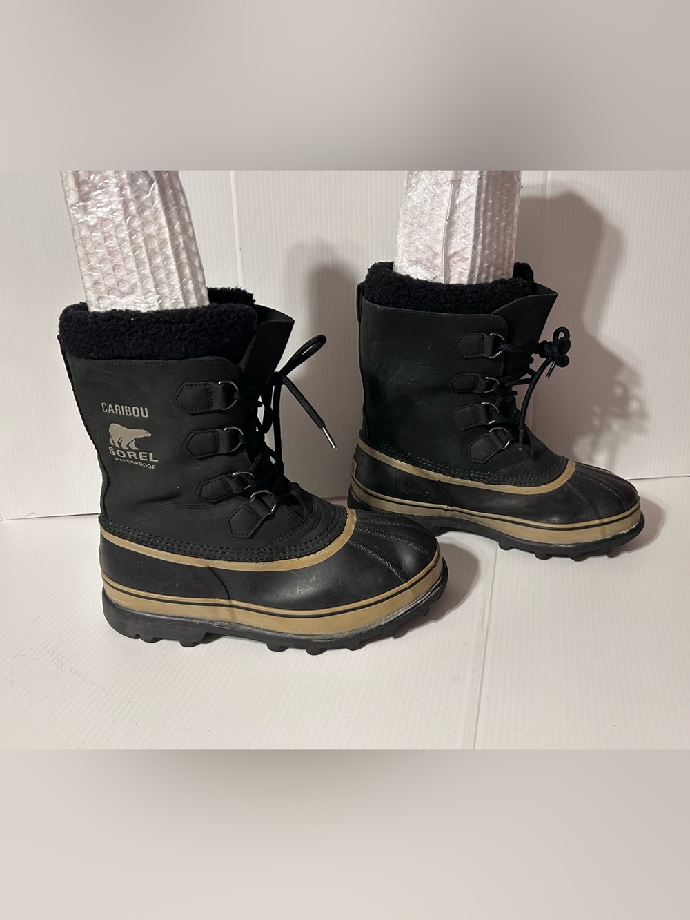 Sorel Caribou NM1000-014 black leather waterproof winter snow boot men size 10